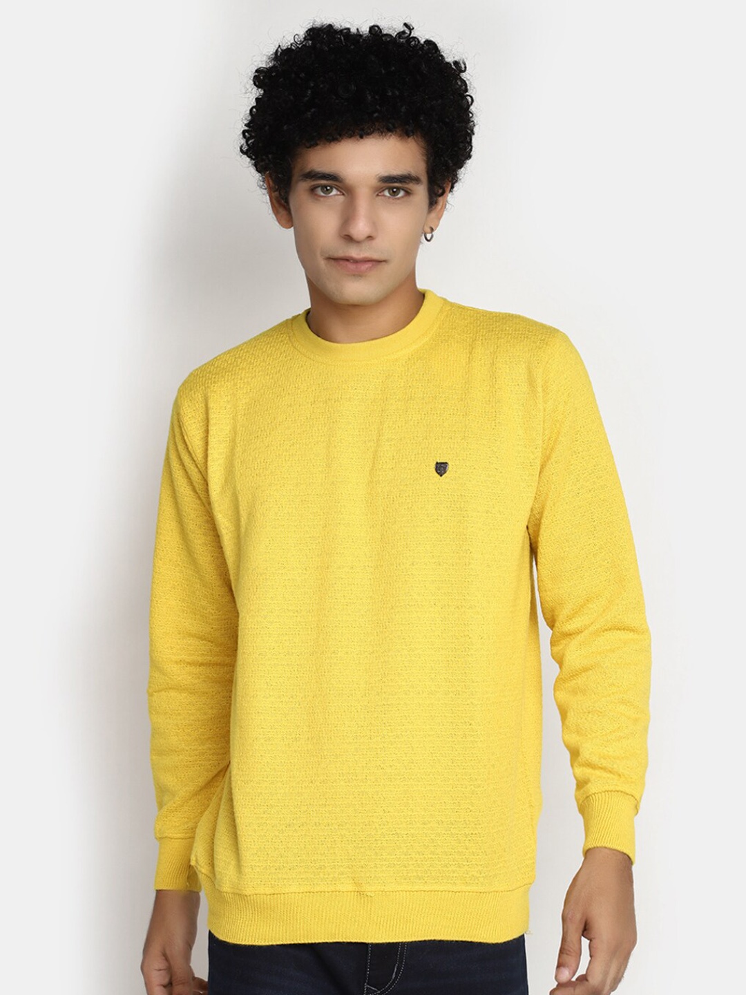 

V-Mart Self Design Cotton Sweatshirt, Yellow