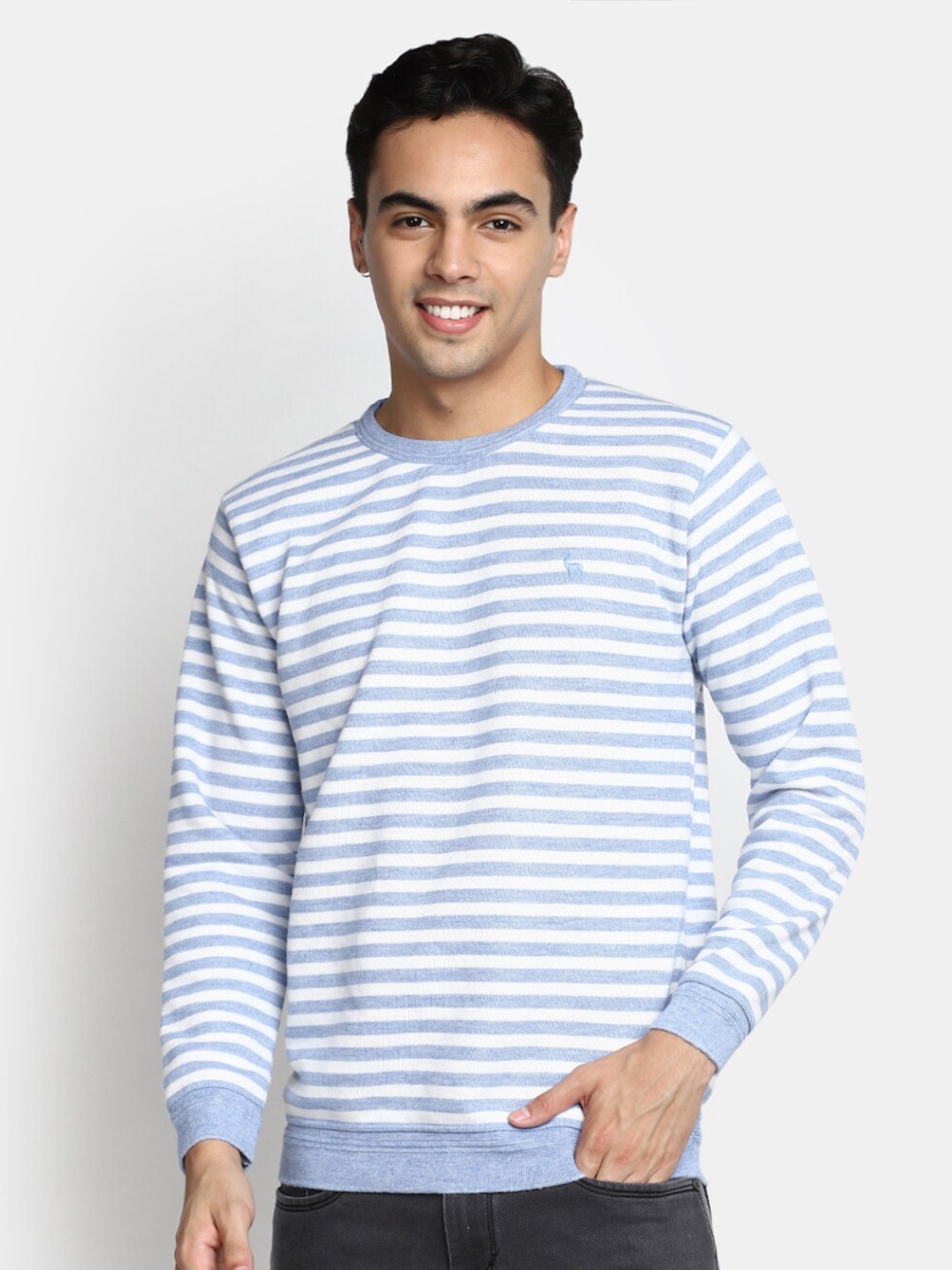 

V-Mart Horizontal Striped Cotton Pullover, Blue