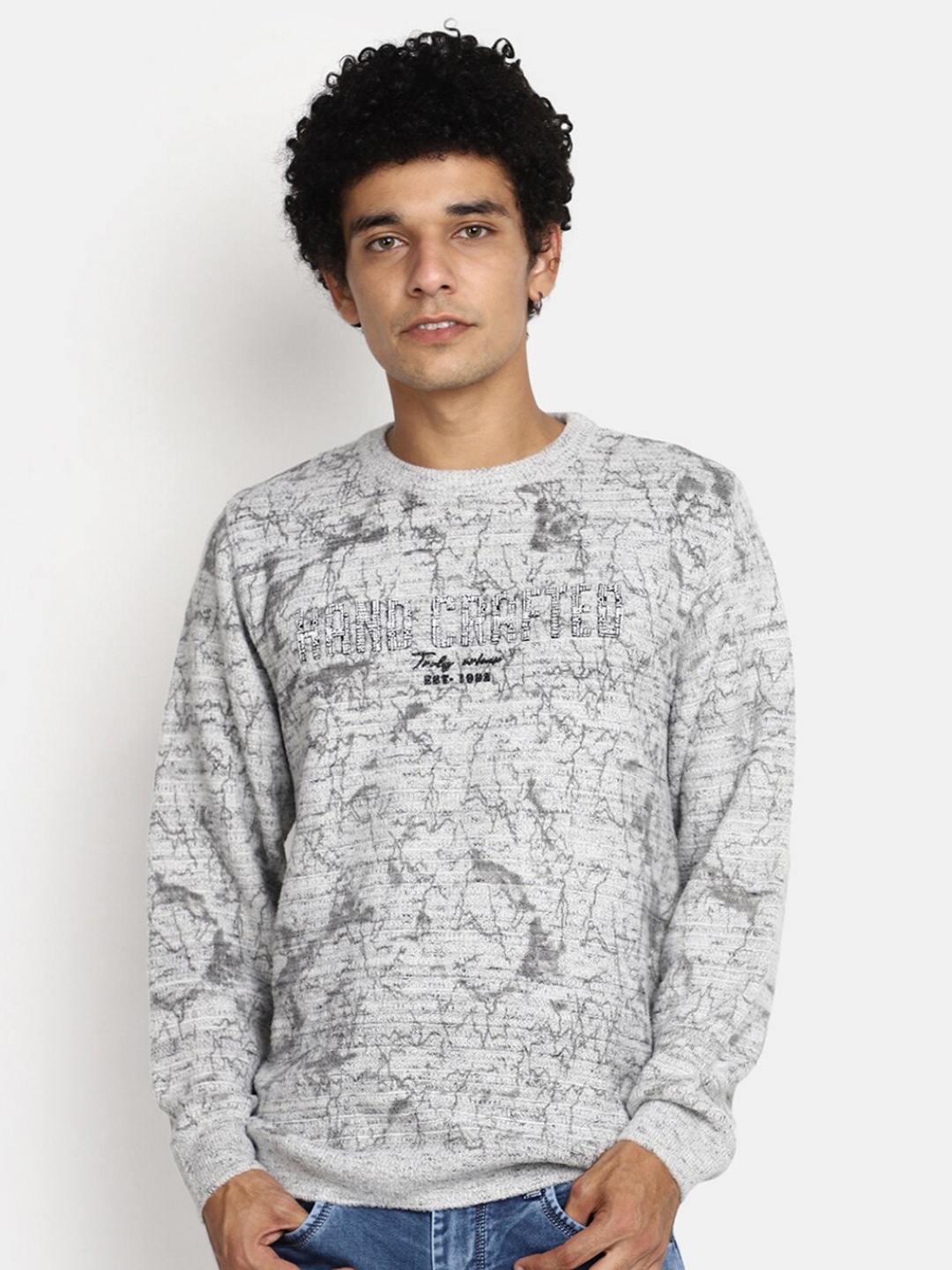 

V-Mart Abstract Printed Round Neck Pullover, Grey