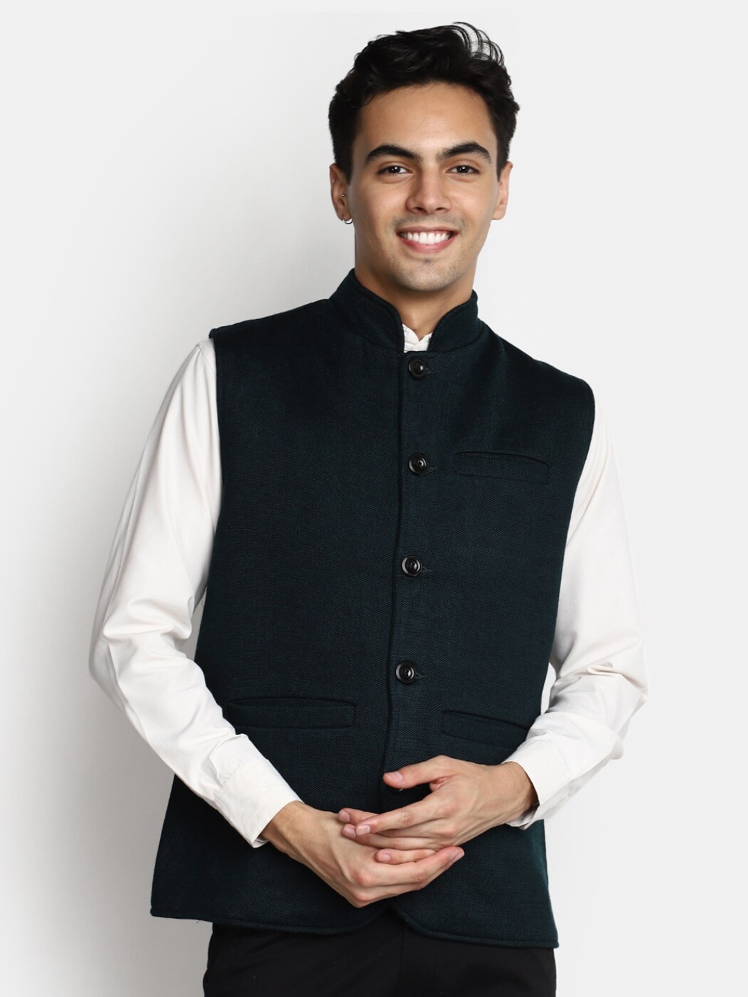 

V-Mart Woven Nehru Jackets, Green