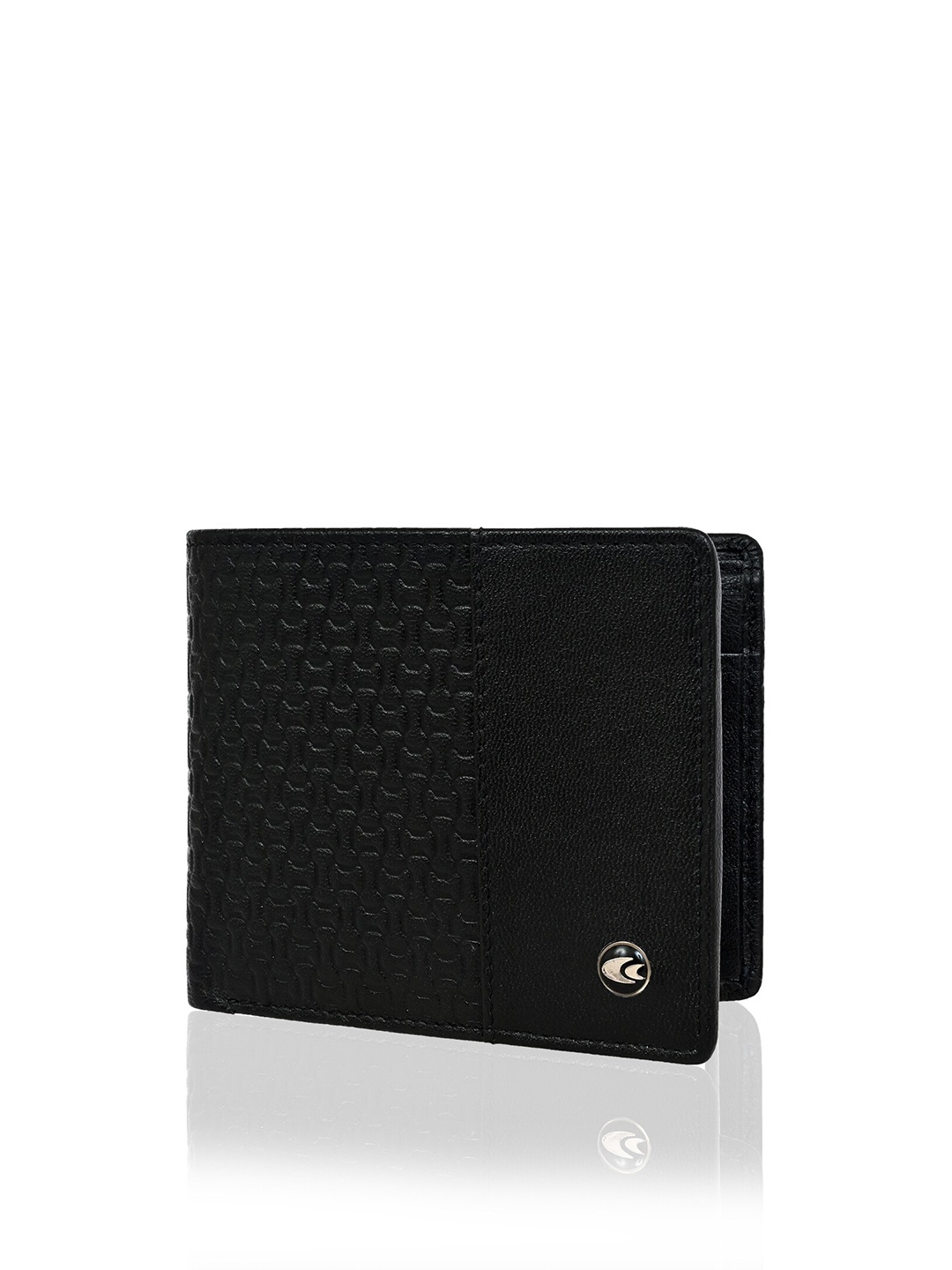 

Allen Cooper Men Geometric Textured Leather Two Fold Wallet, Black