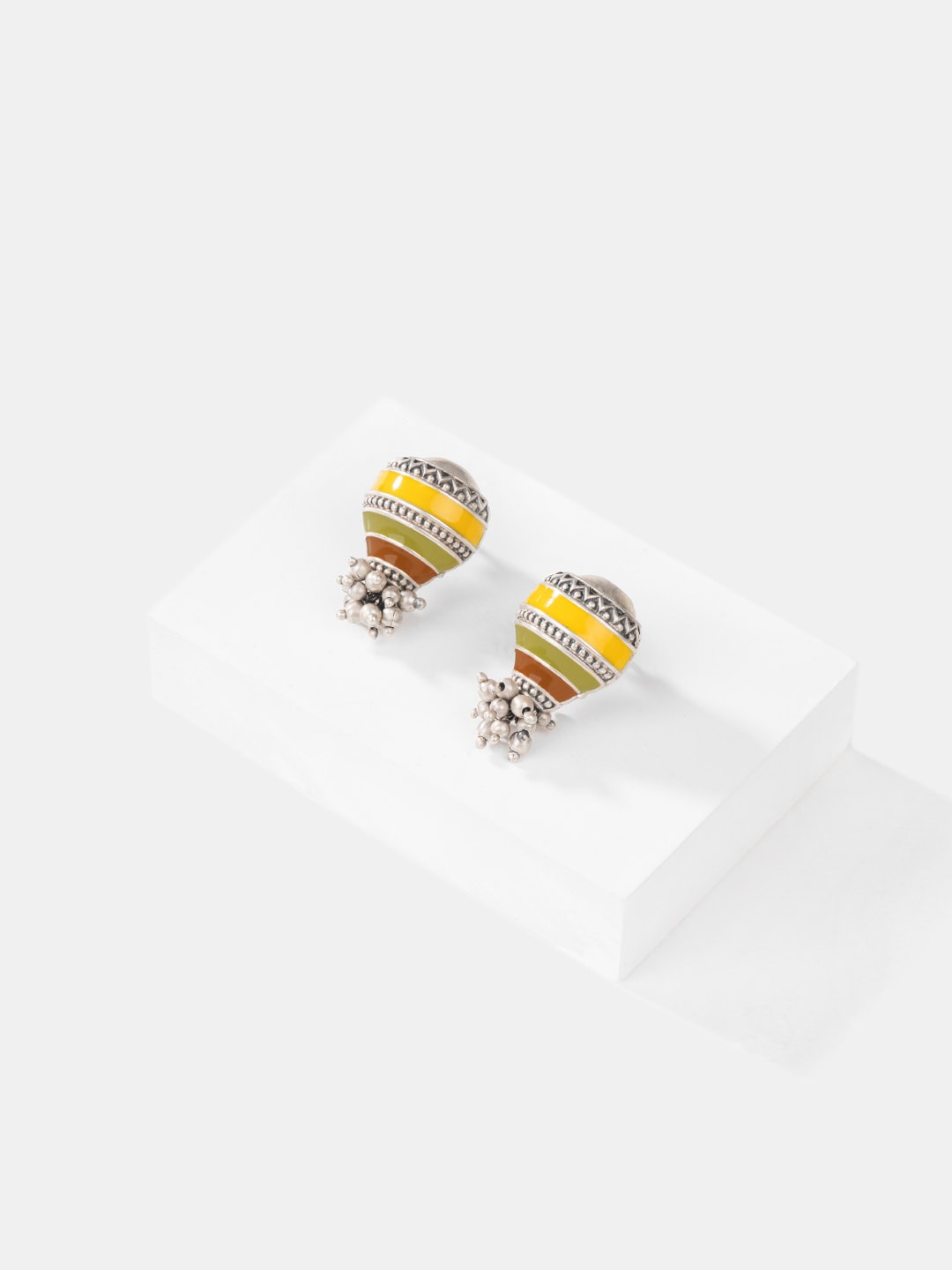 

SHAYA 925 Silver Sterling Silver Oxidised Enamelled Contemporary Studs Earrings