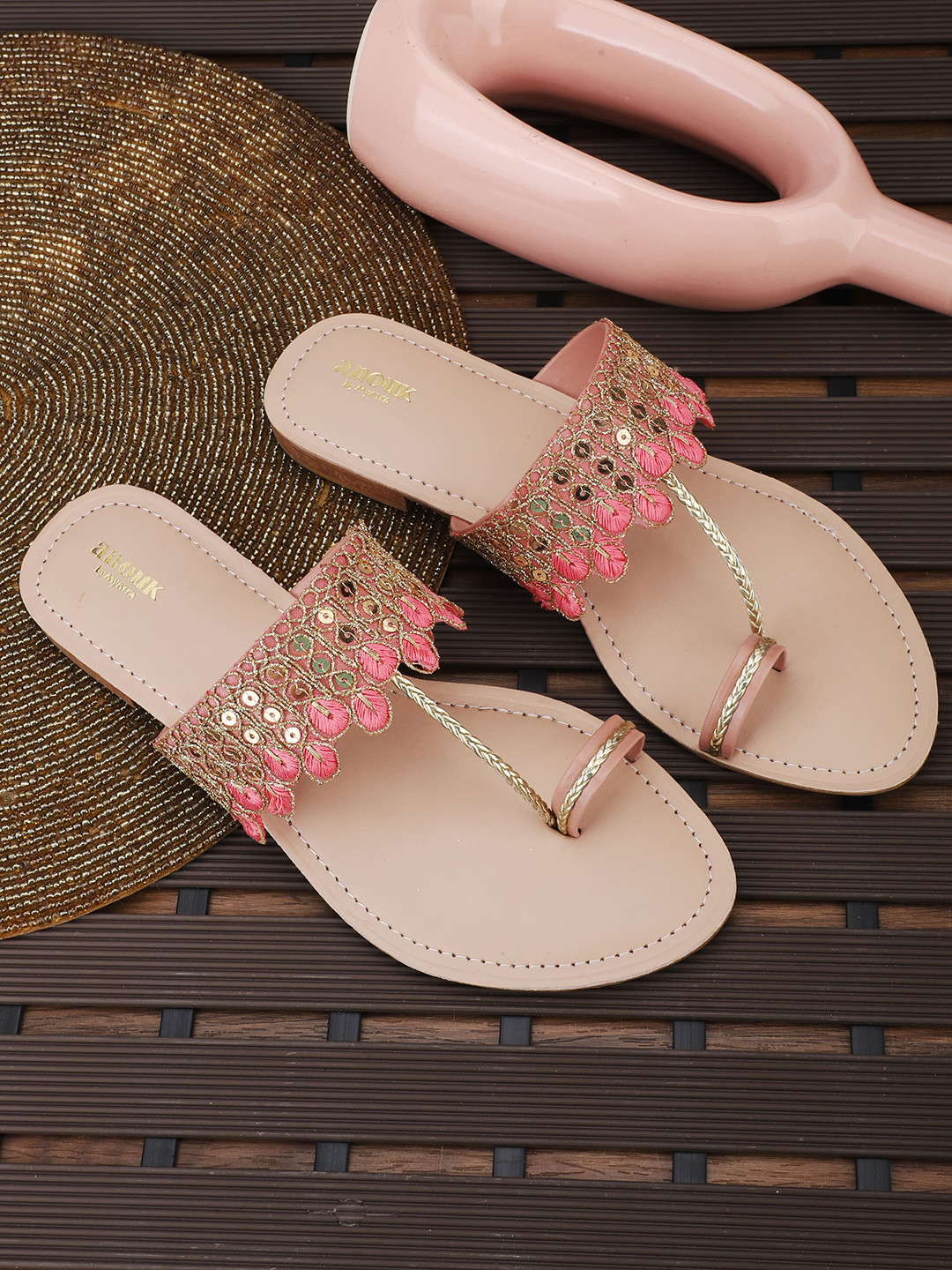 

Anouk Embellished Ethnic One Toe Flats, Peach
