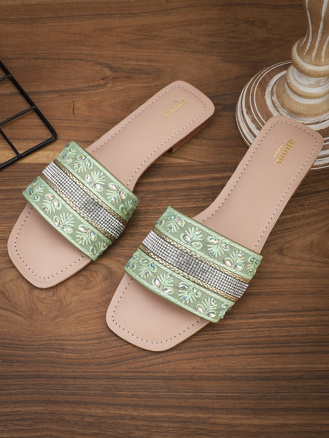 

Anouk Green Ethnic - Embellished Open Toe Flats