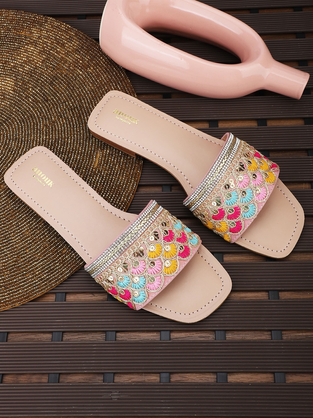 

Anouk Embellished Ethnic Open Toe Flats, Beige