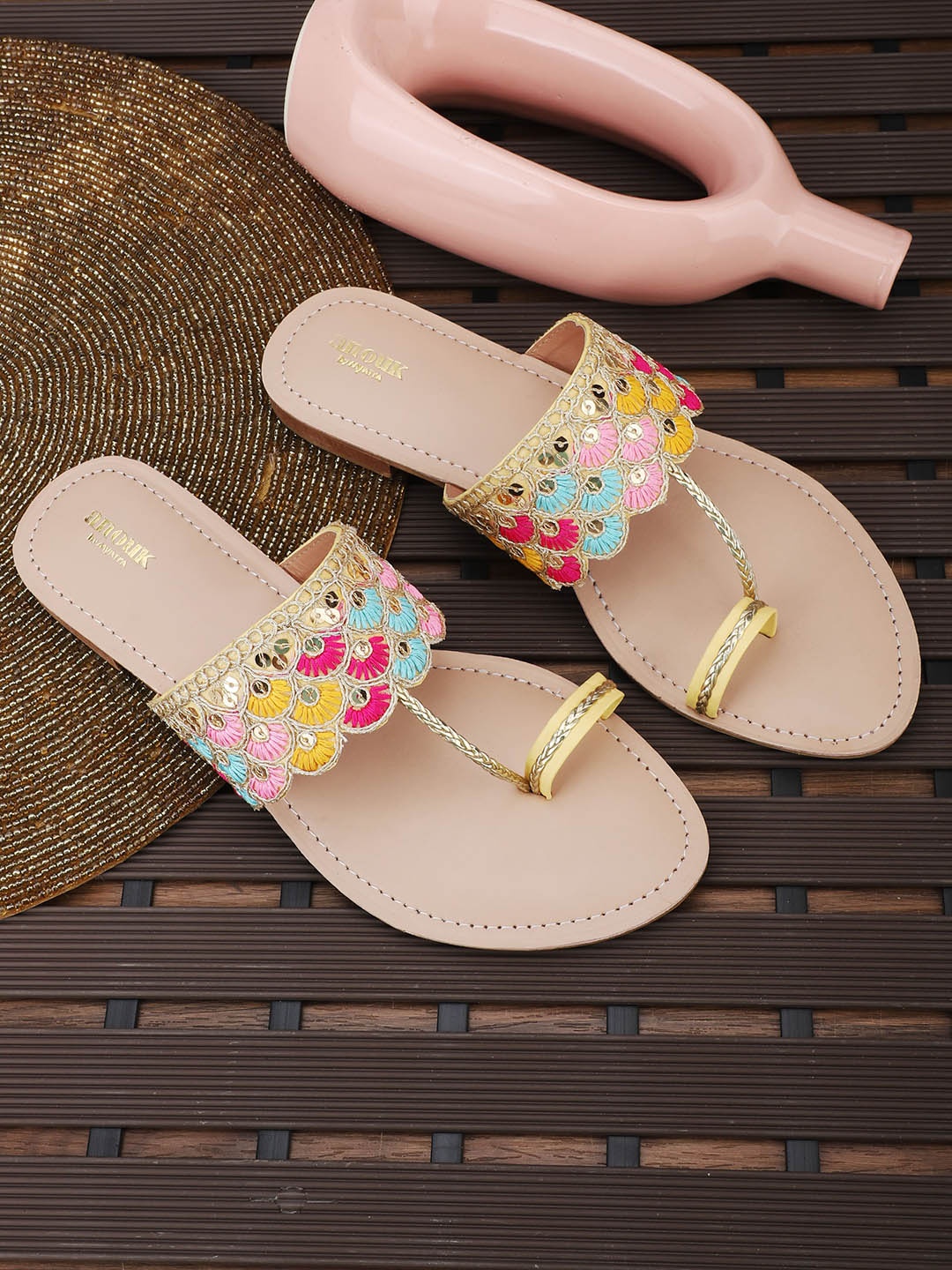

Anouk Embellished Ethnic One Toe Flats, Beige
