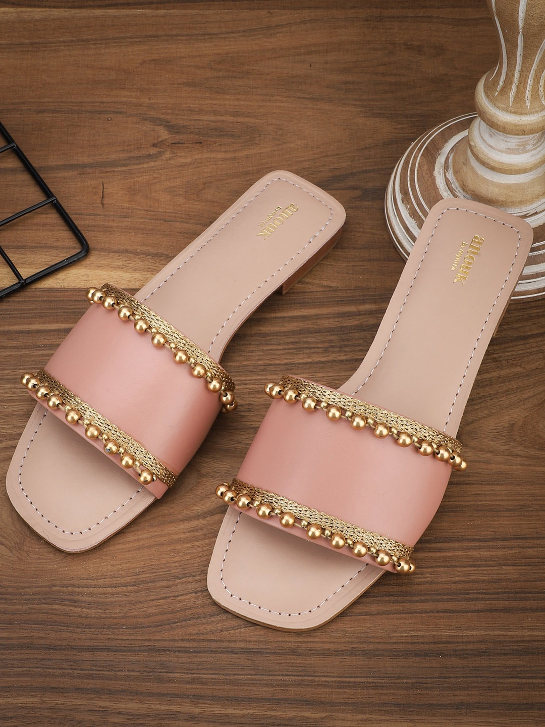 

Anouk Embellished Ethnic Open Toe Flats, Peach