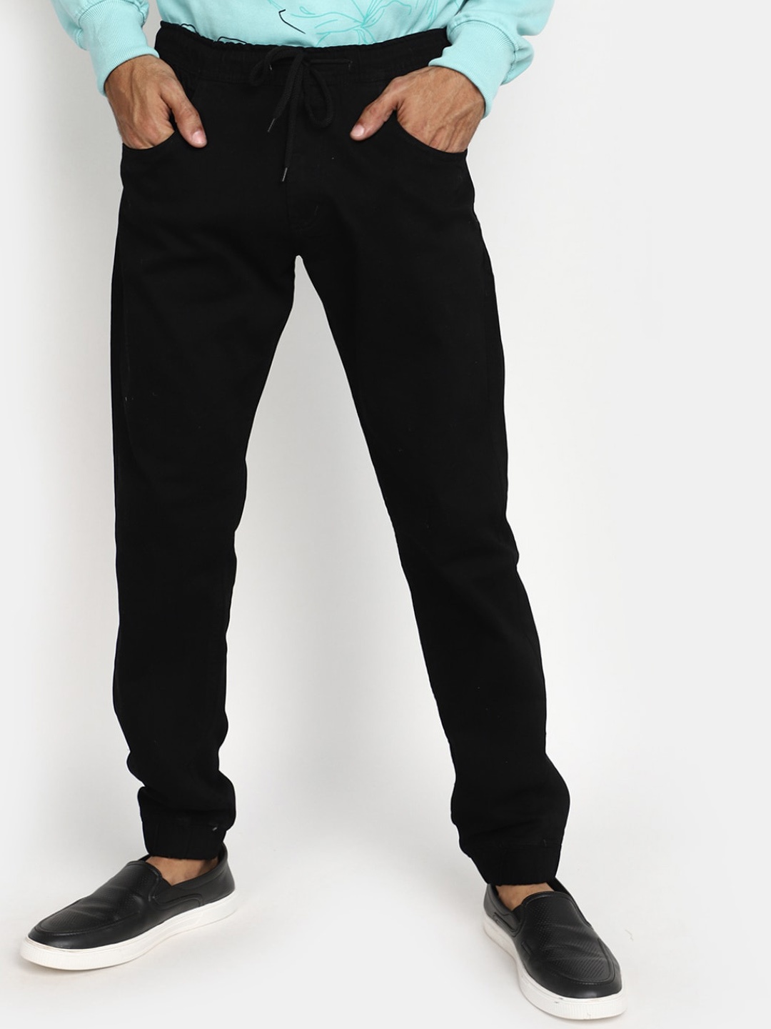 

V-Mart Men Mid-Rise Cotton Joggers, Black