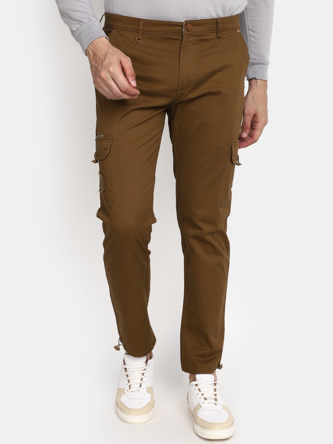 

V-Mart Men Mid Rise Cotton Cargos Trousers, Brown