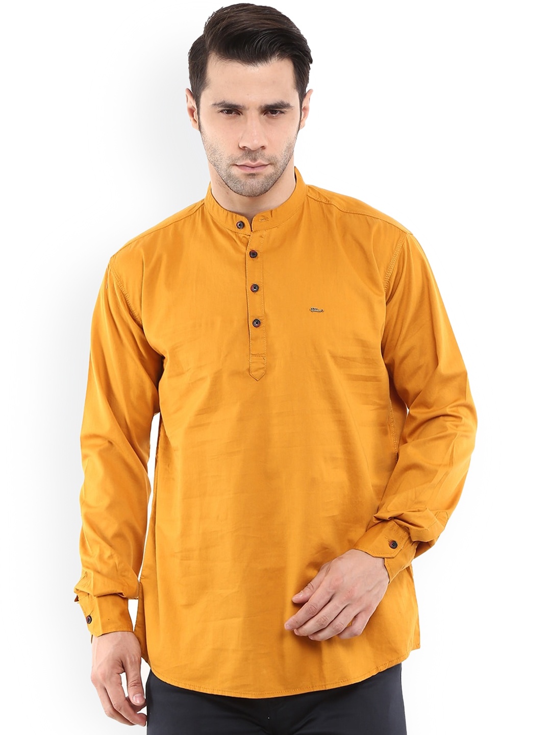 

V-Mart Band Collar Cotton Kurta, Mustard
