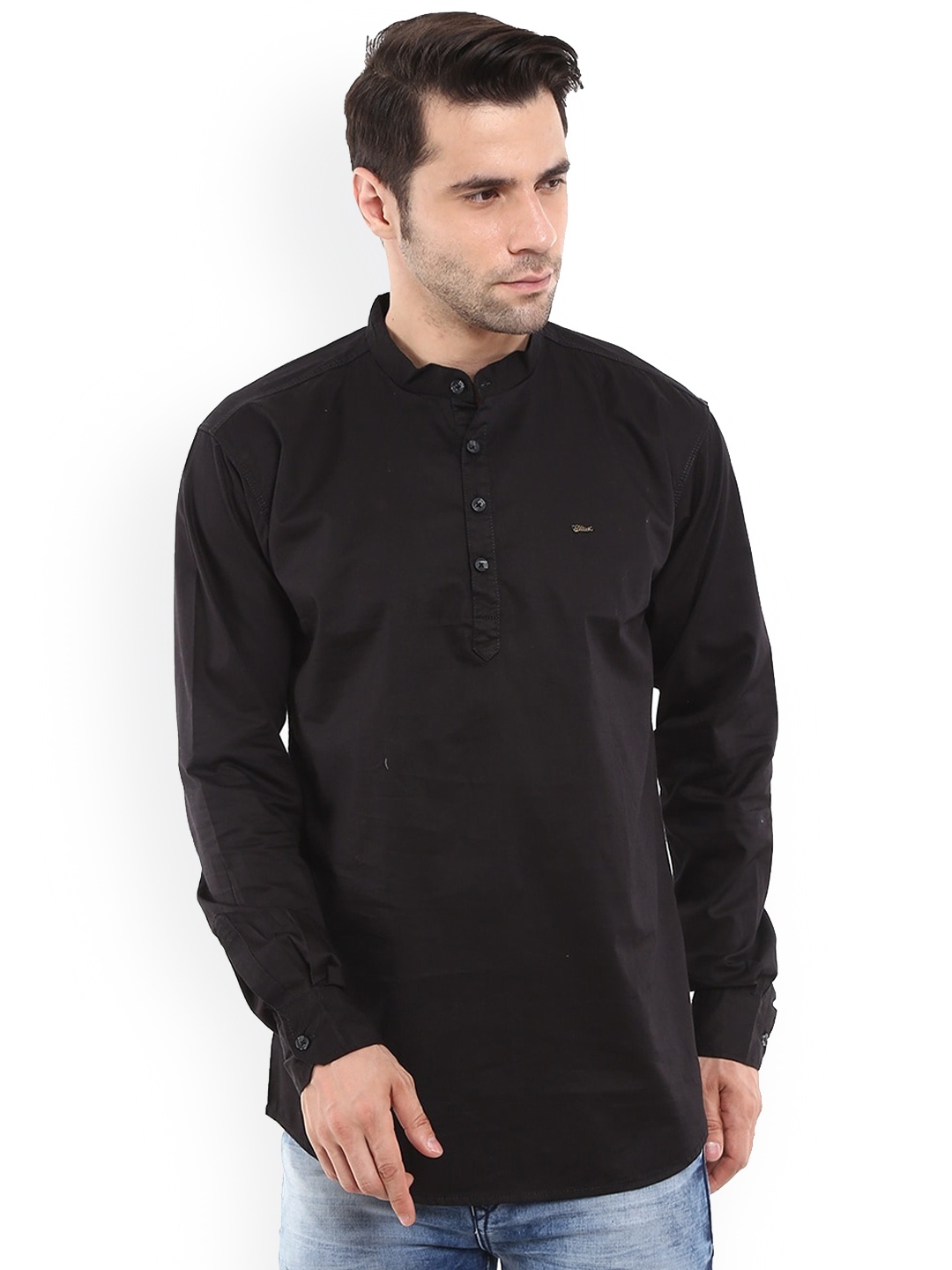 

V-Mart Band Collar Cotton Kurta, Black