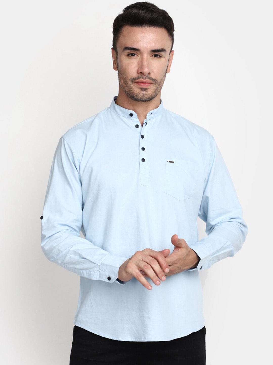 

V-Mart Band Collar Pure Cotton Kurta, Blue