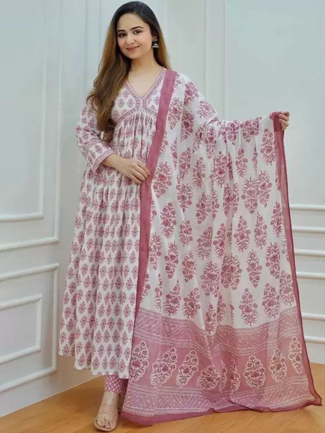 

KALINI Floral Printed Pure Cotton Kurta With Patiala & Dupatta, Maroon