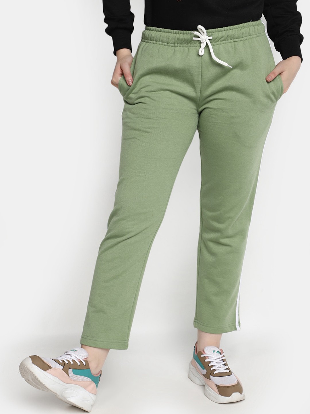 

V-Mart Women Mid Rise Fleece Track Pants, Green