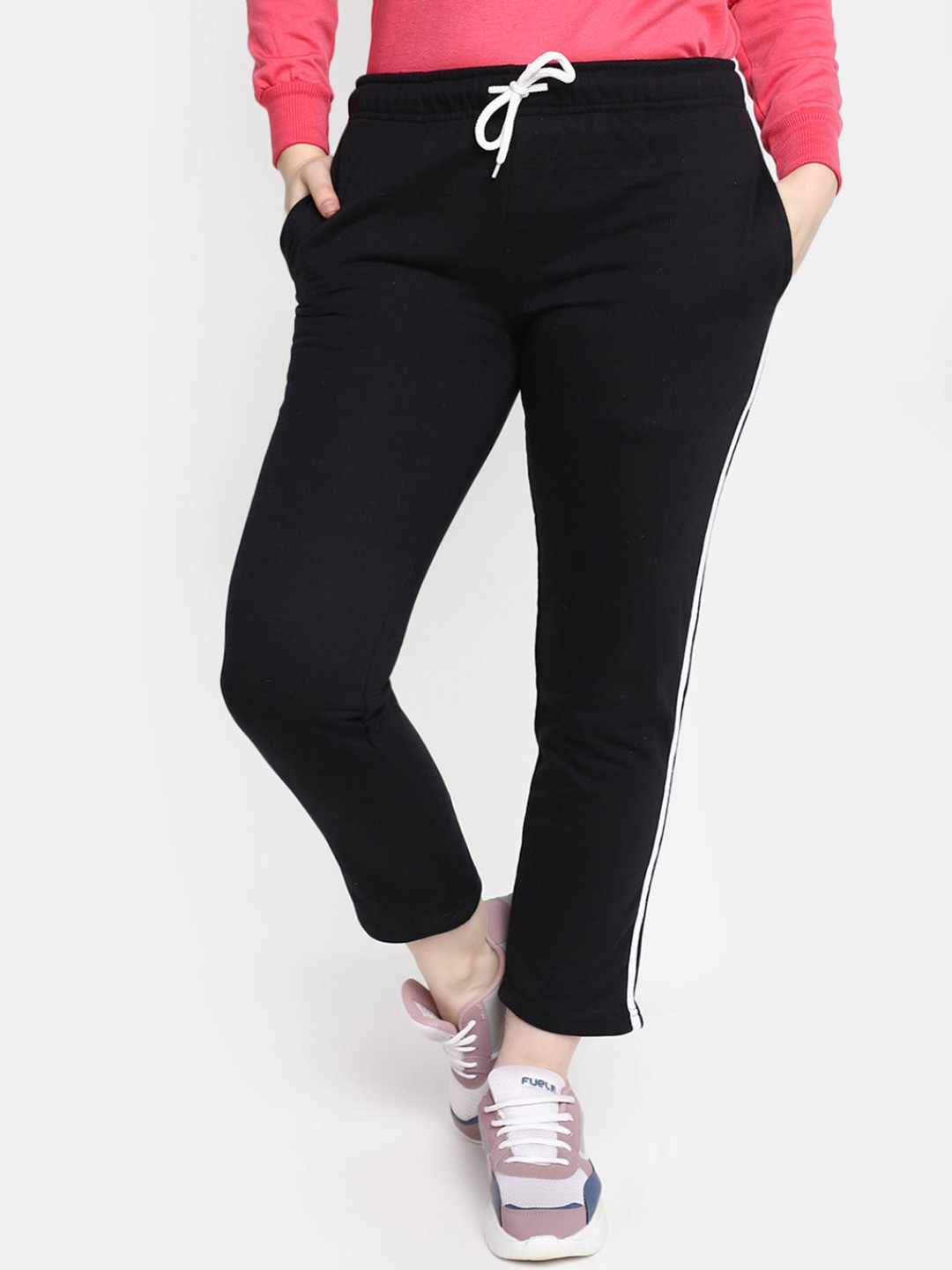 

V-Mart Women Mid-Rise Fleece Track Pants, Black