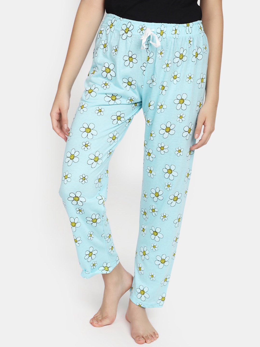 

V-Mart Floral Printed Mid-Rise Cotton Lounge Pants, Blue