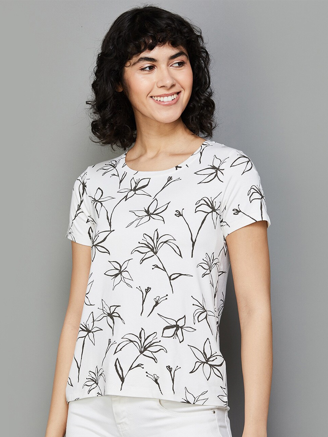 Colour Me by Melange Floral Printed T-shirt, White