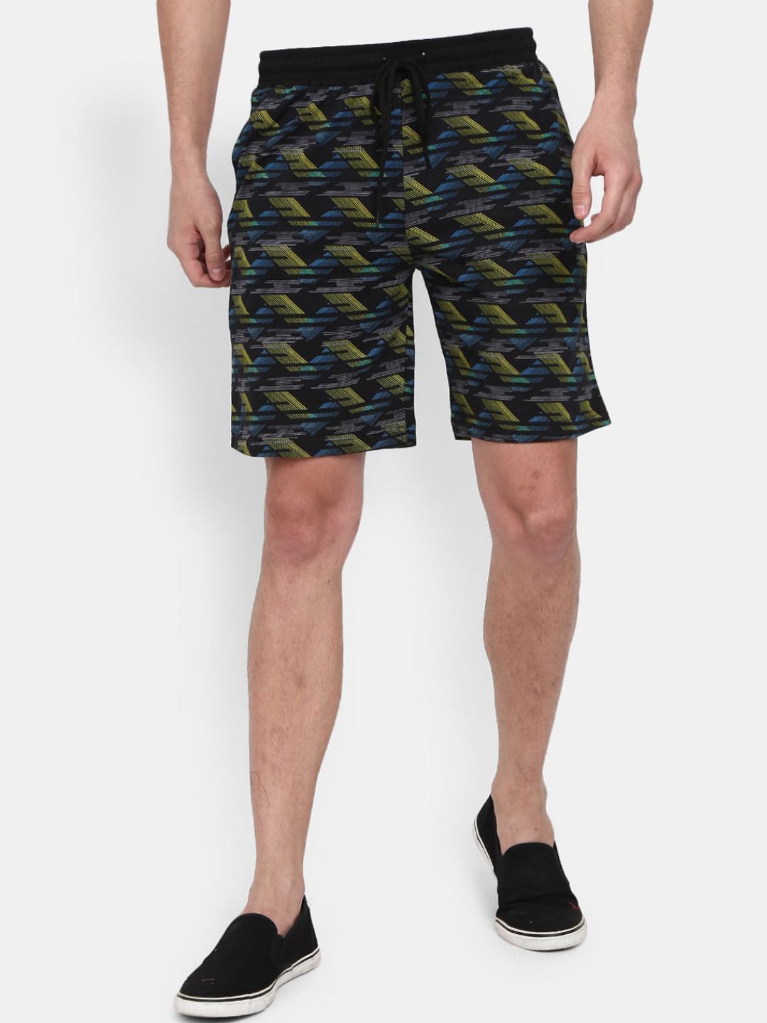 

V-Mart Men Geometric Printed Cotton Shorts, Black