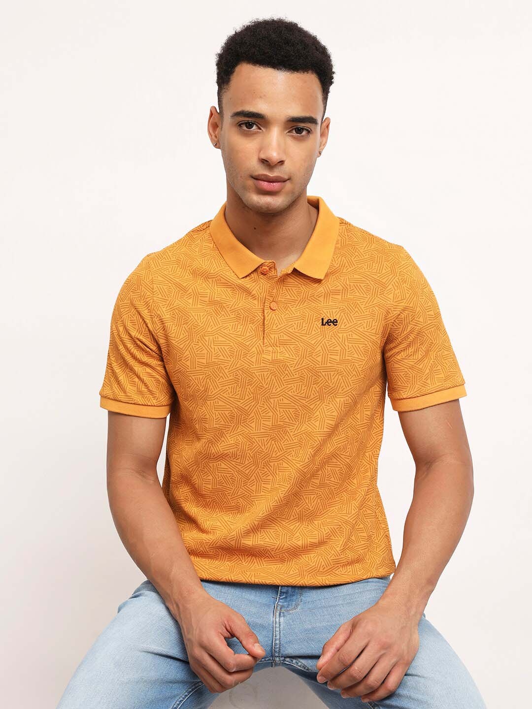 

Lee Geometric Printed Polo Collar Slim Fit Pure Cotton T-Shirt, Yellow
