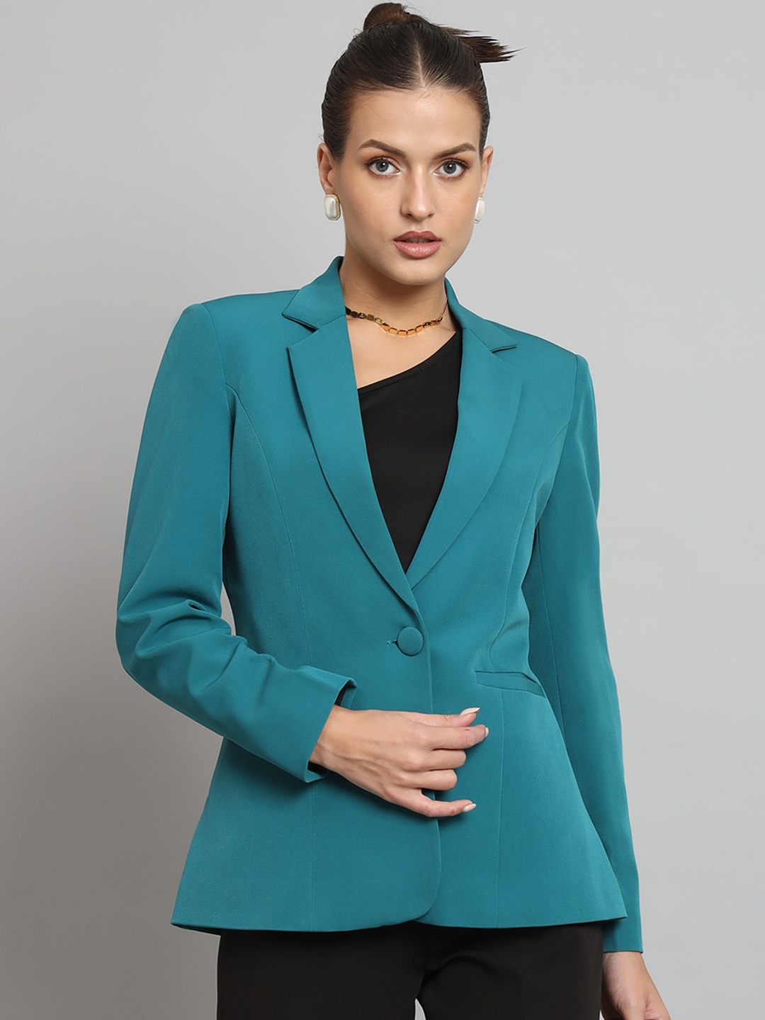 

PowerSutra Notched Lapel Collar Single Breasted Formal Blazer, Teal