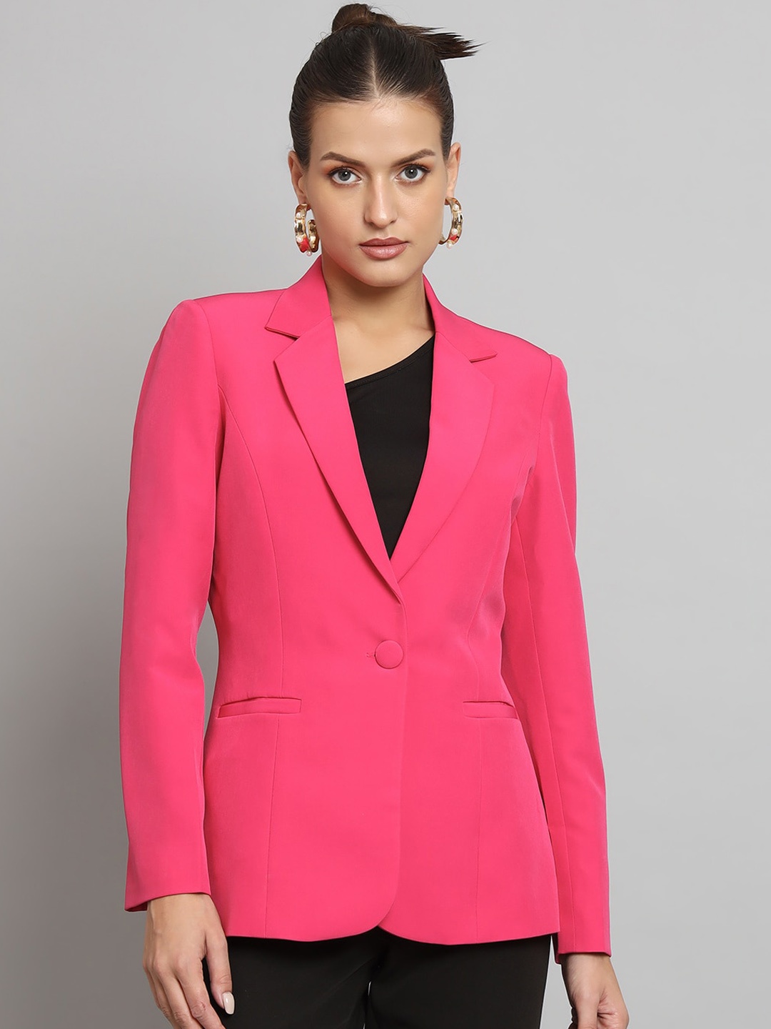 

PowerSutra Notched Lapel Collar Single-Breasted Formal Blazer, Pink