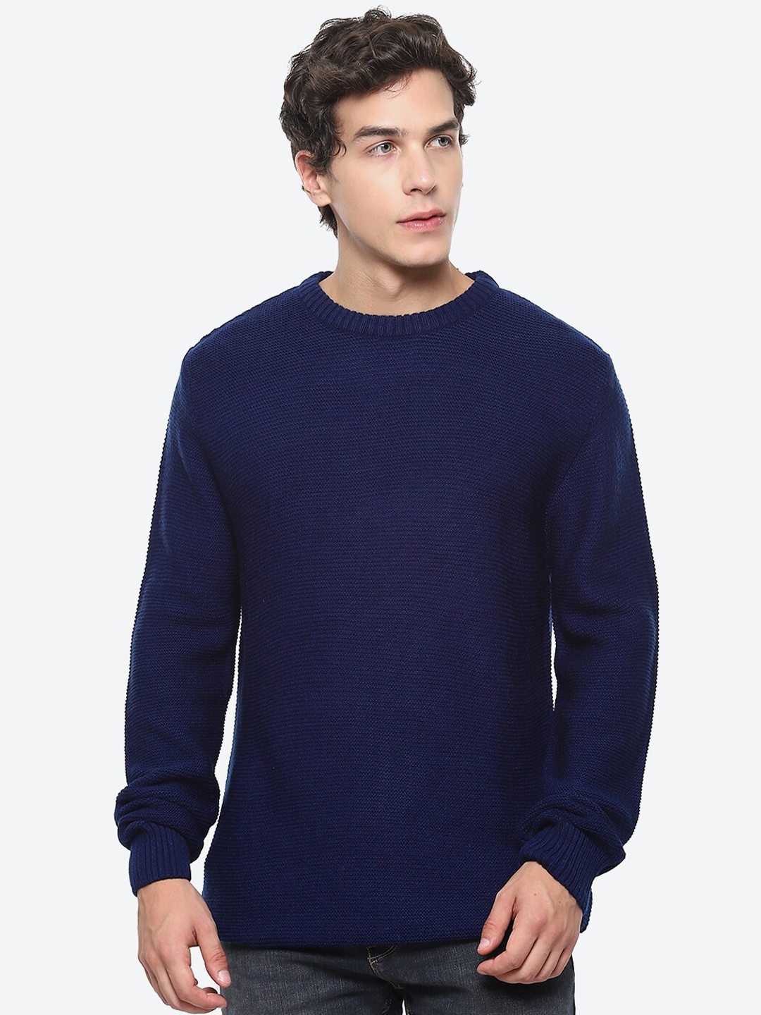 

2Bme Round Neck Long Sleeve Cotton Pullover Sweaters, Blue
