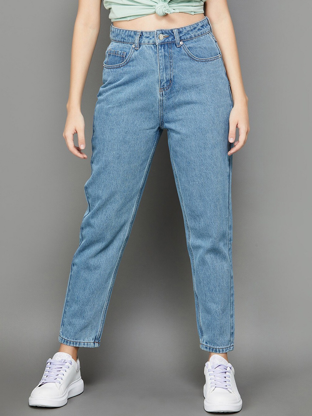 

Fame Forever by Lifestyle Women Tapered Fit Mid-Rise Clean Look Cotton Jeans, Blue
