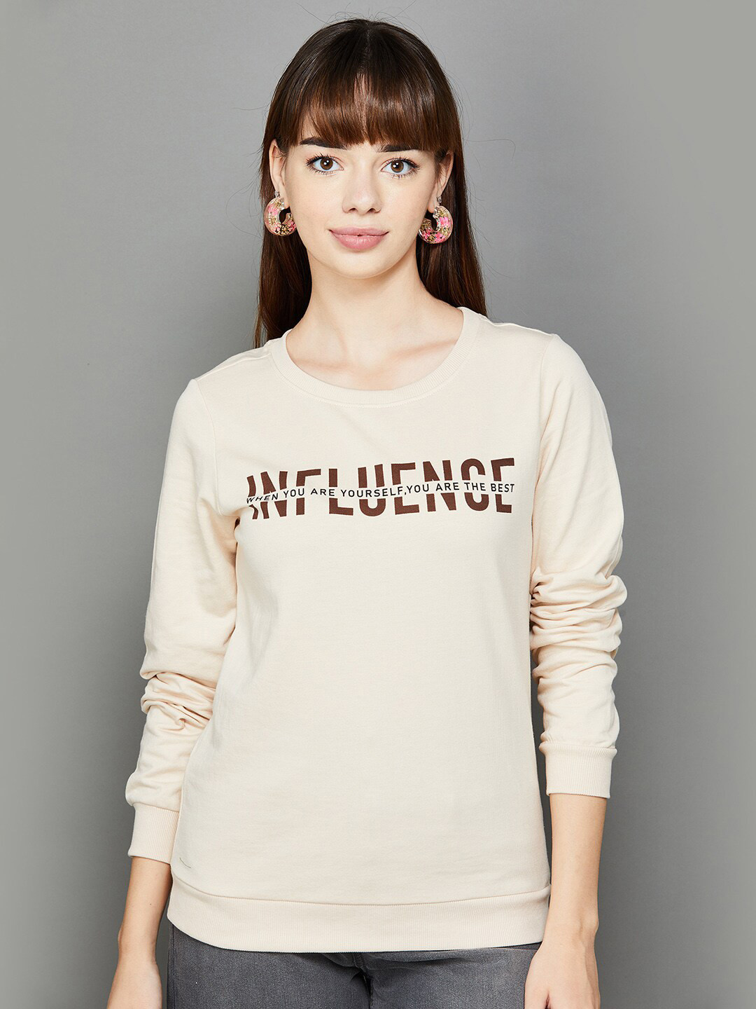 

Fame Forever by Lifestyle Typography Printed Cotton Sweatshirt, Beige