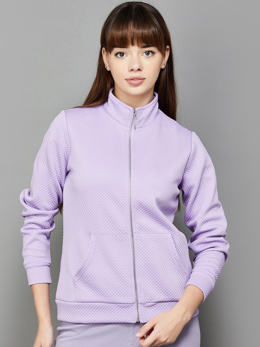 

Fame Forever by Lifestyle Self Design Mock Collar Bomber Jacket, Lavender