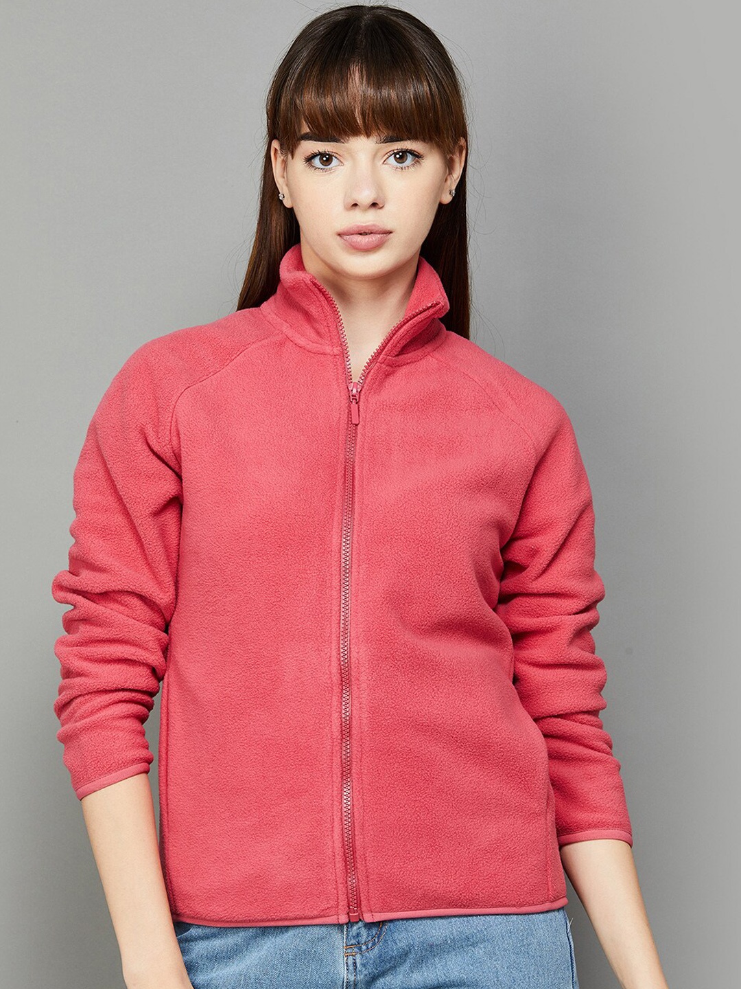 

Fame Forever by Lifestyle Mock Collar Sporty Jacket, Coral