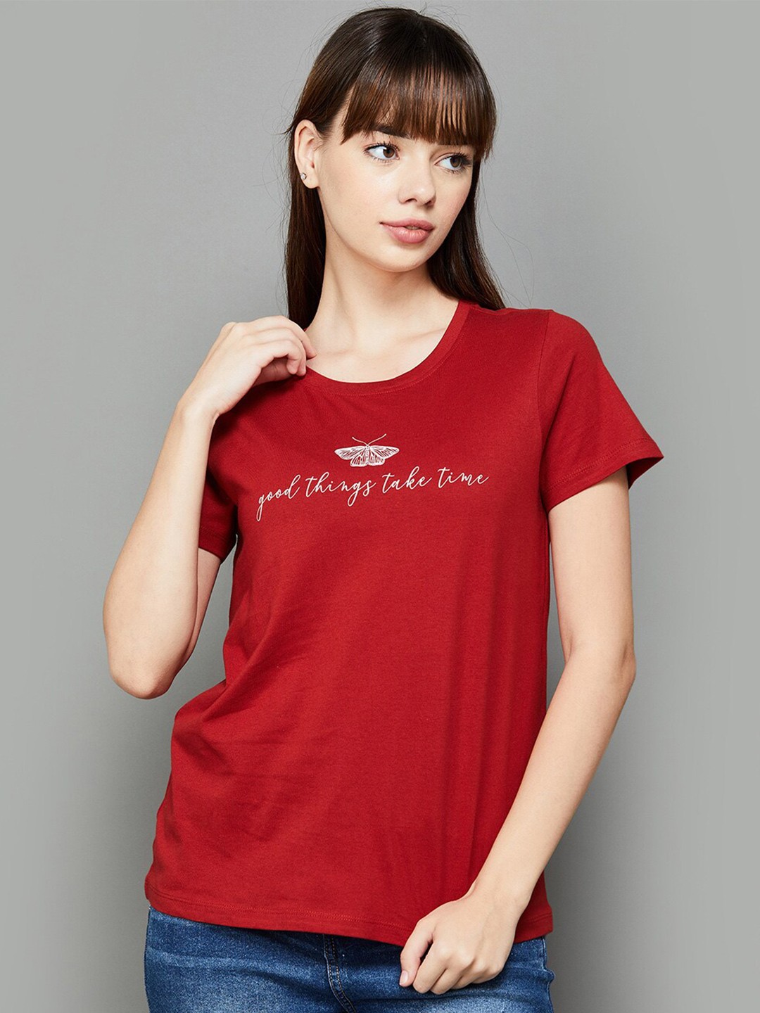 

Fame Forever by Lifestyle Typography Printed Round Neck Pure Cotton T-shirt, Red