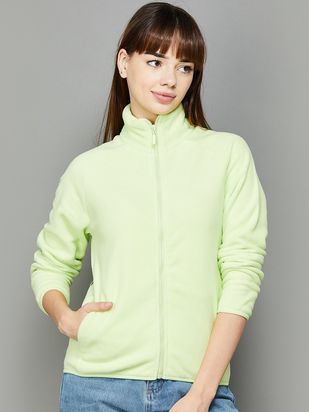 

Fame Forever by Lifestyle Mock Collar Tailored Jacket, Lime green