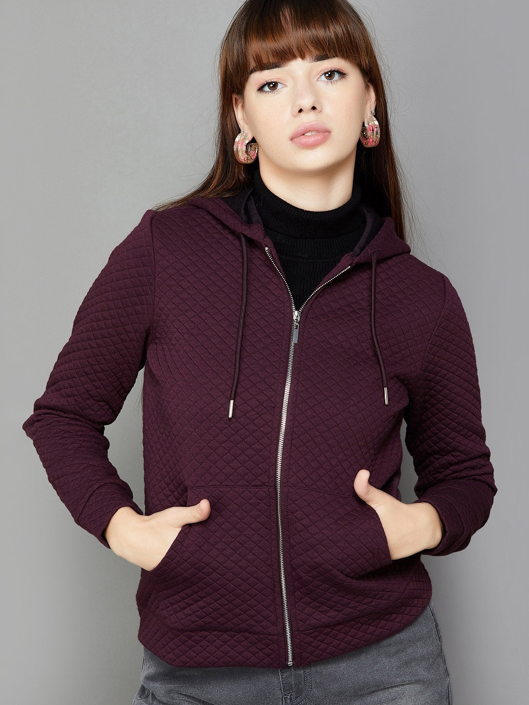 

Fame Forever by Lifestyle Hooded Quilted Jacket, Maroon