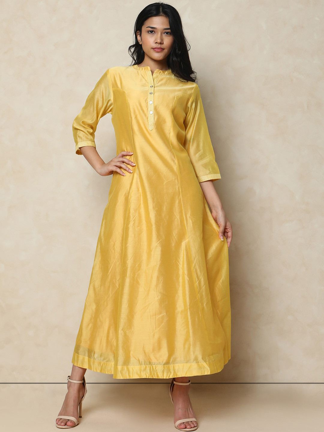 

Indifusion Mandarin Collar Maxi Ethnic Dress, Yellow