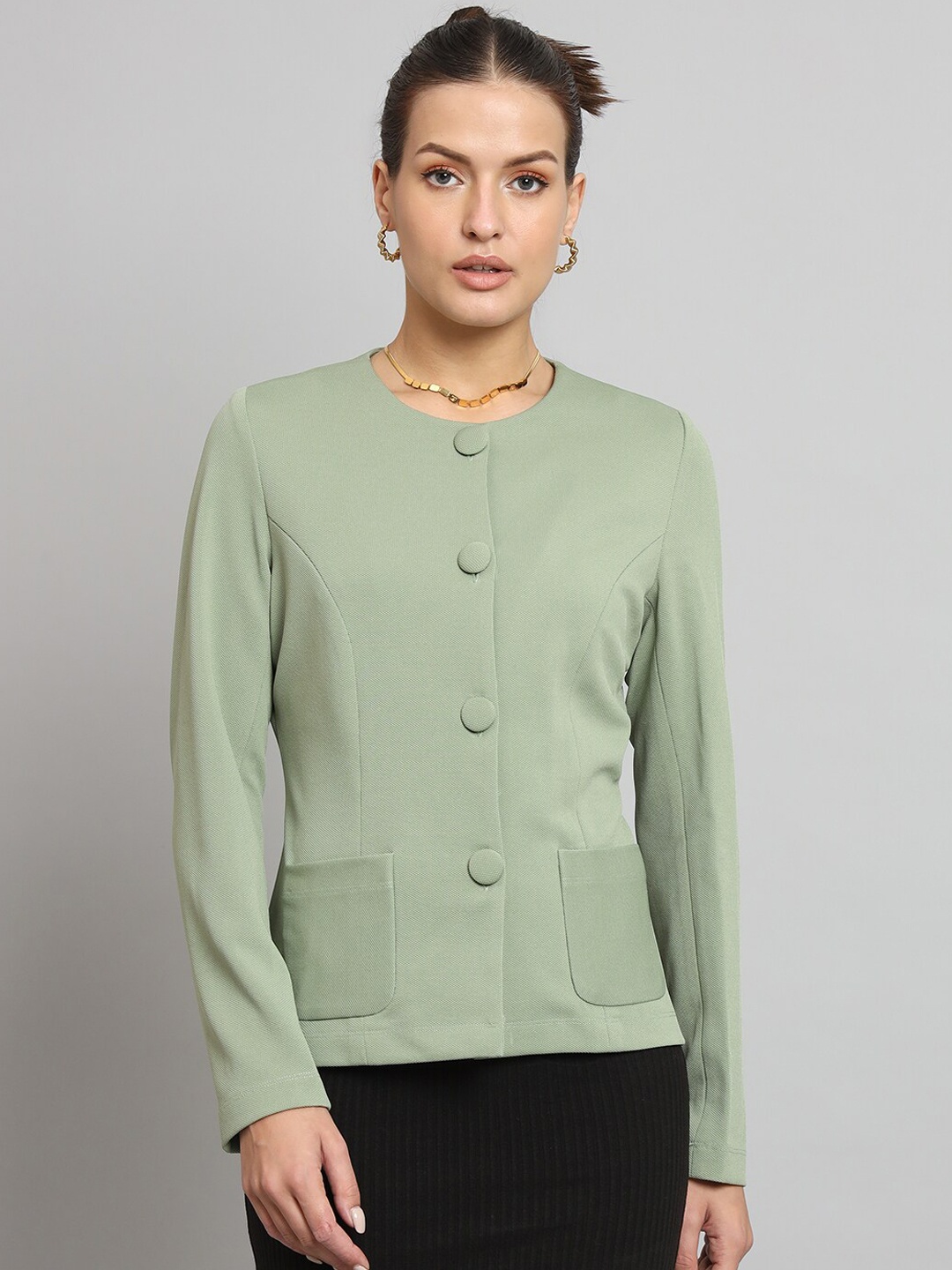 

PowerSutra Collarless Open Front Jacket, Green