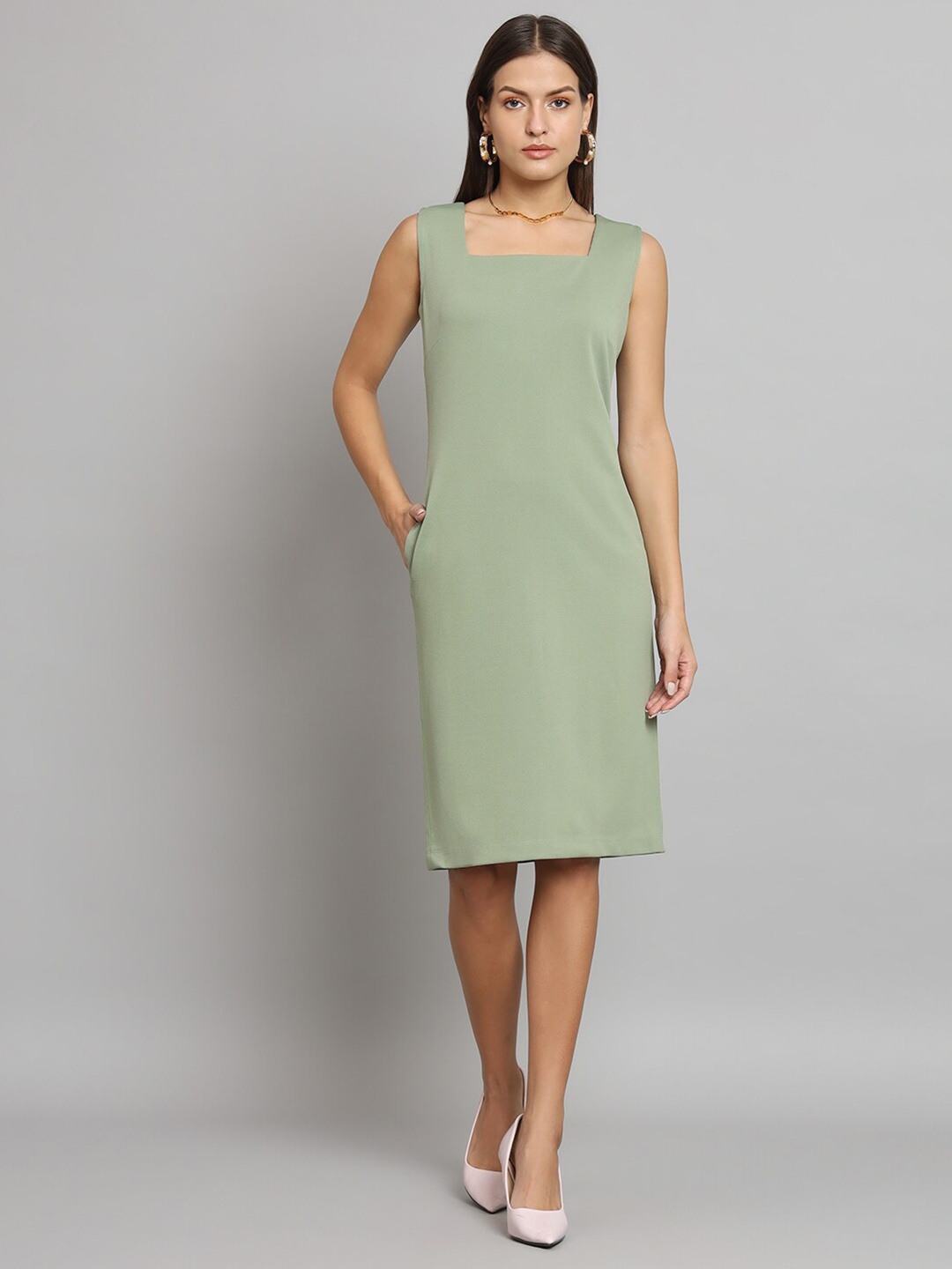 

PowerSutra Square Neck Sleeveless Sheath Dress, Green