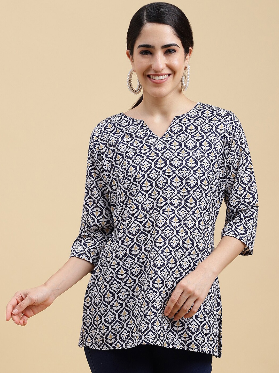 

Colors of Earth Ethnic Motifs Printed Tunic, Blue