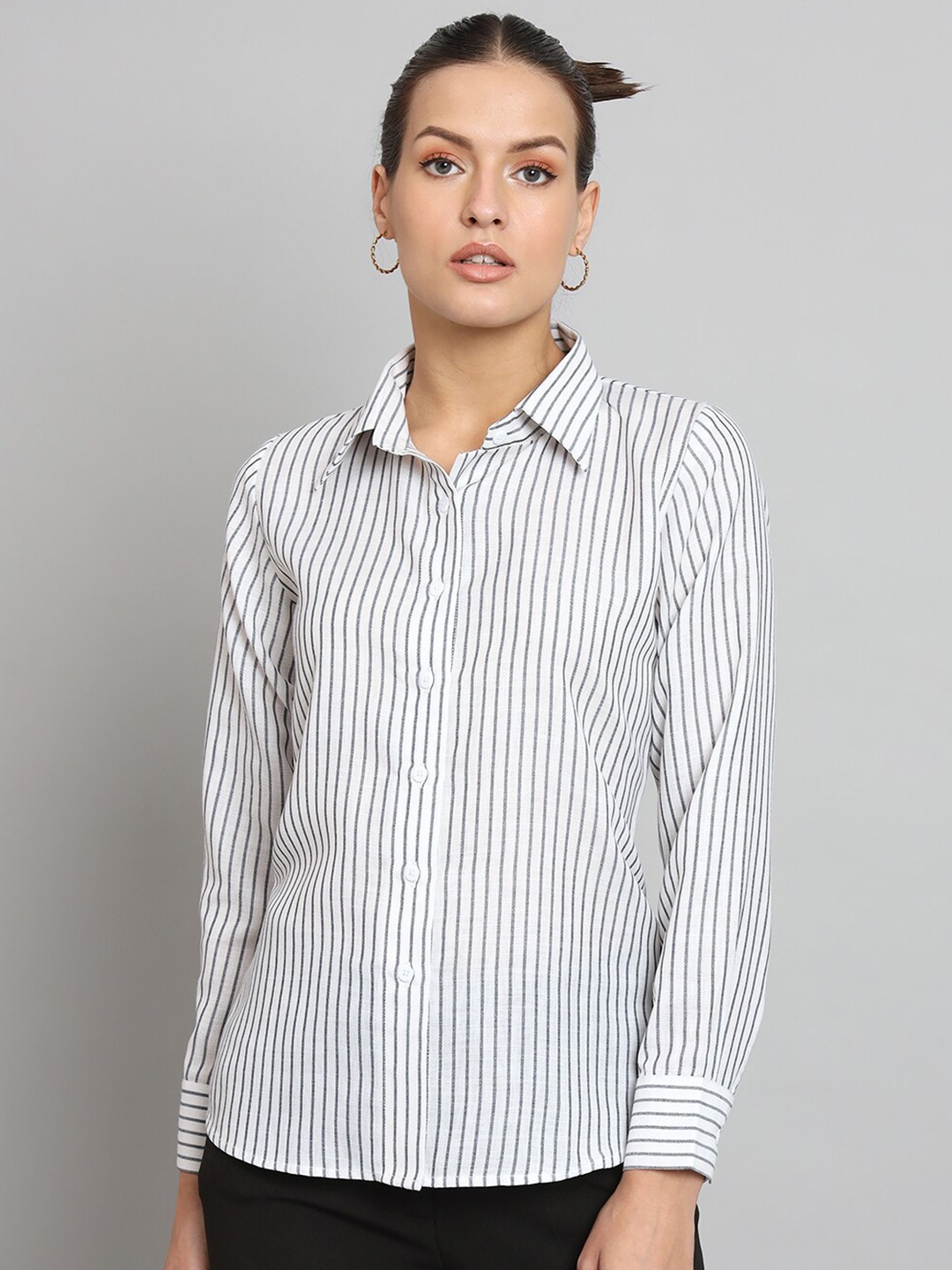 

PowerSutra Classic Opaque Striped Casual Shirt, White