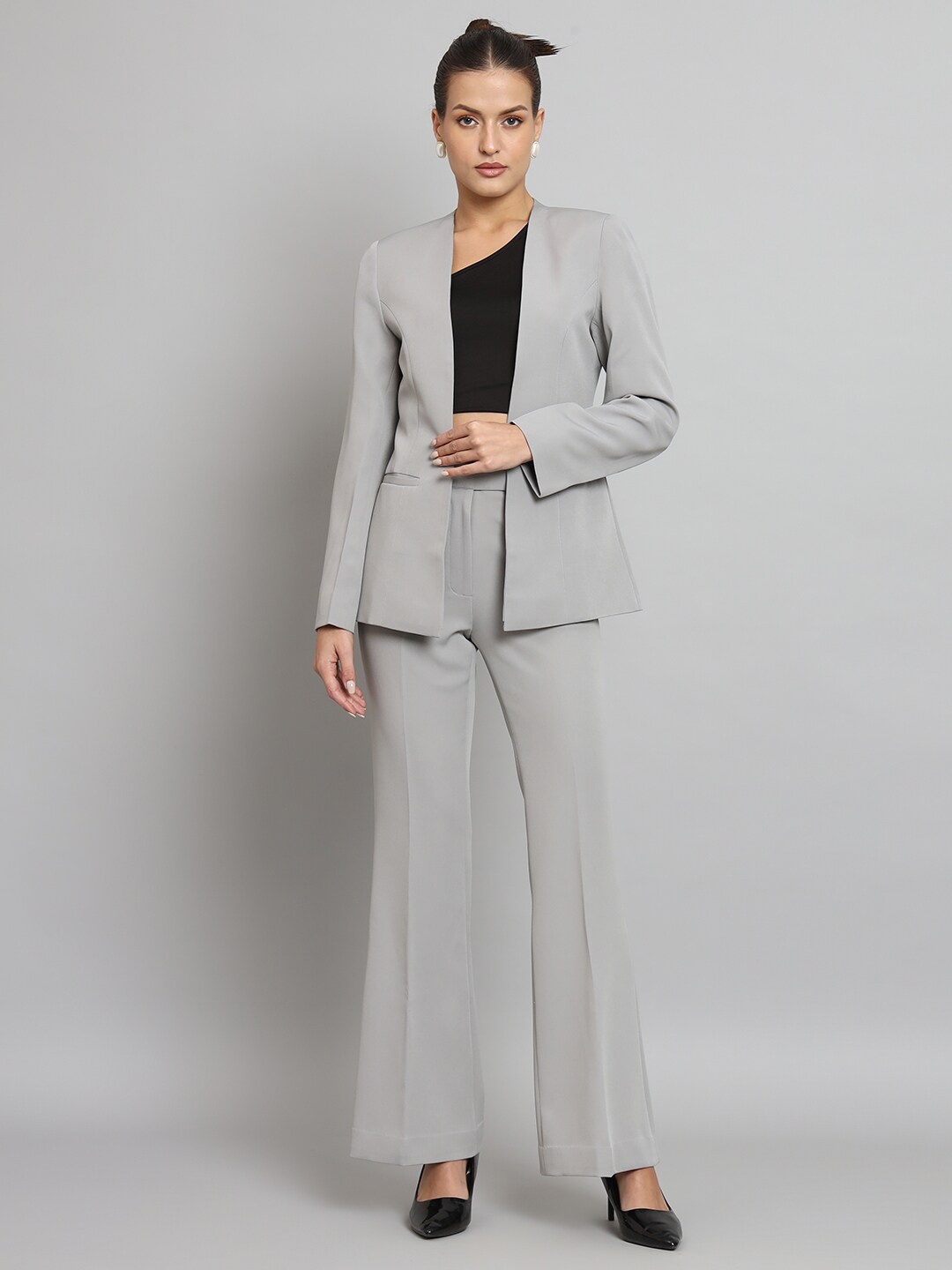 

PowerSutra Notched Lapel Collar Blazer and Trousers, Grey