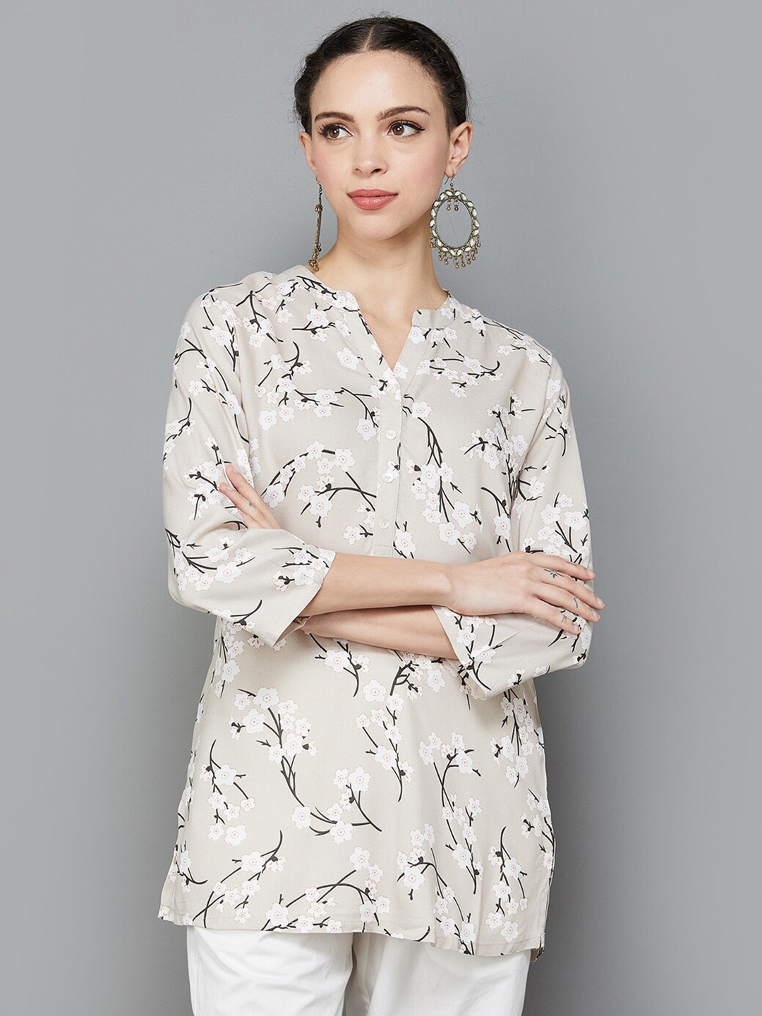 

Melange by Lifestyle Floral Printed Kurti, Beige