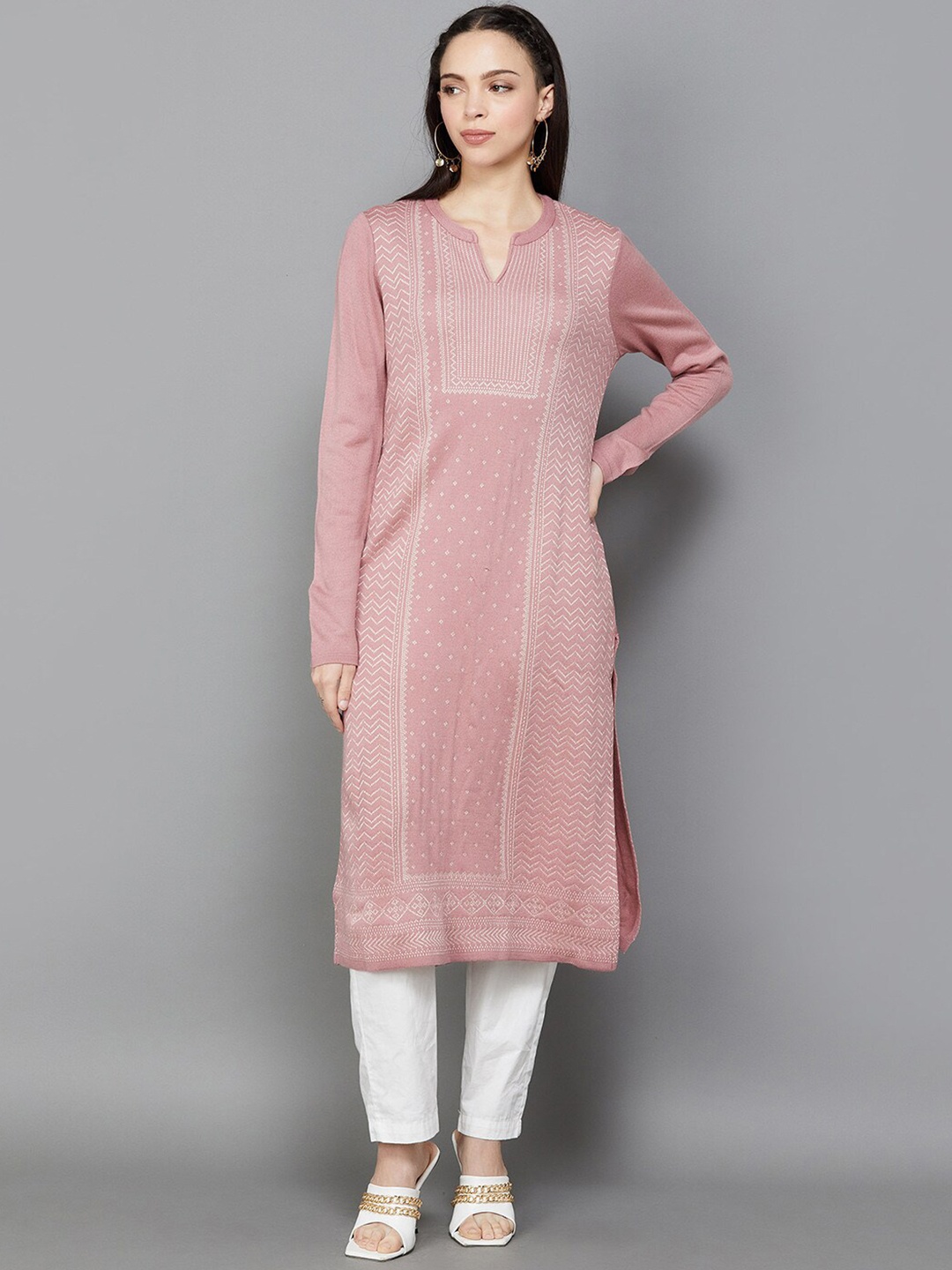 

Melange by Lifestyle Women Pink Ethnic Motifs Extended Sleeves Kurta