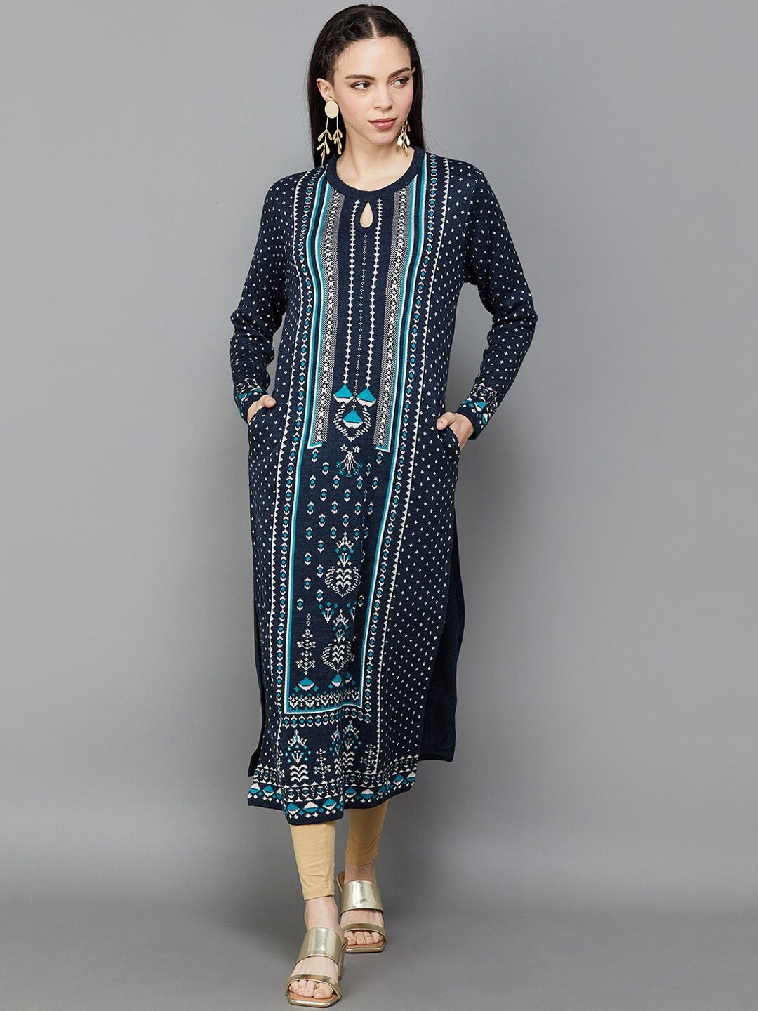 

Melange by Lifestyle Ethnic Motifs Printed Acrylic Straight Kurta, Blue