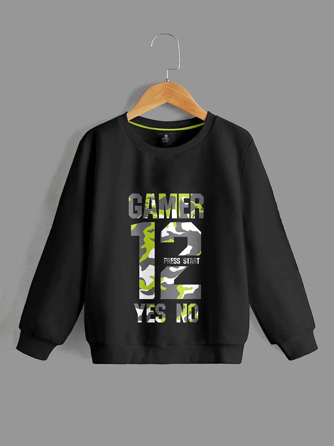 

CODEZ Boys Typography Printed Sweatshirt, Black