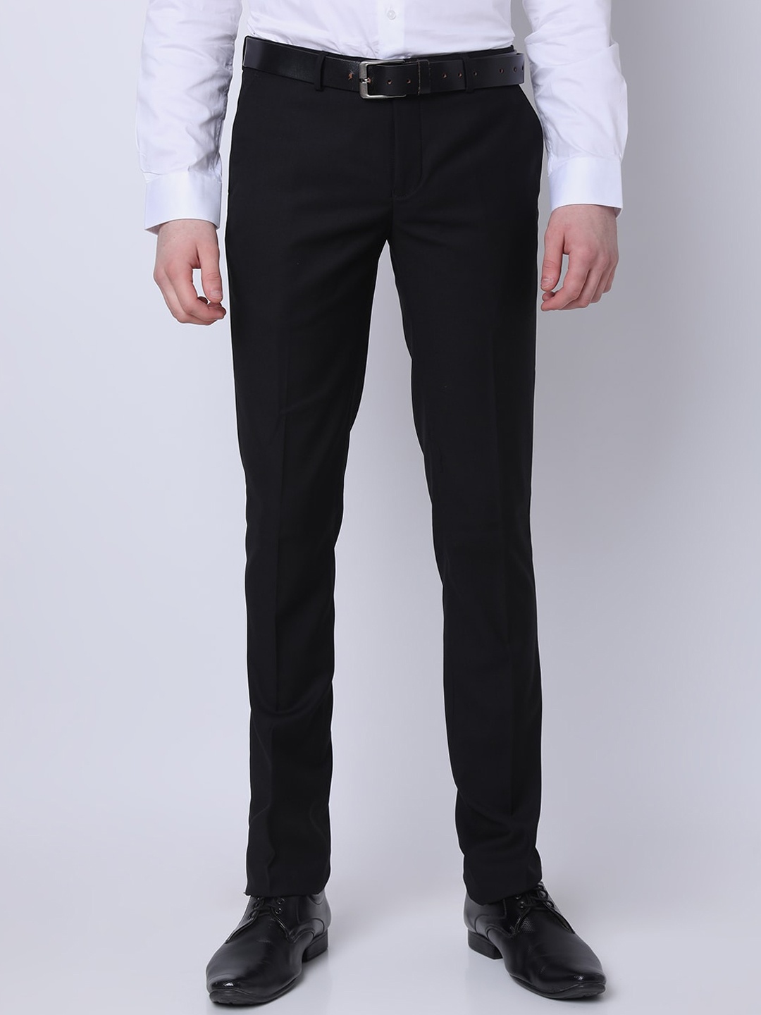 

J Hampstead Men Slim Fit Cotton Formal Trousers, Black