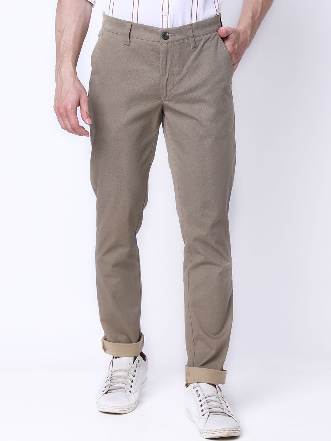 

J Hampstead Men Slim Fit Mid-Rise Trousers, Brown