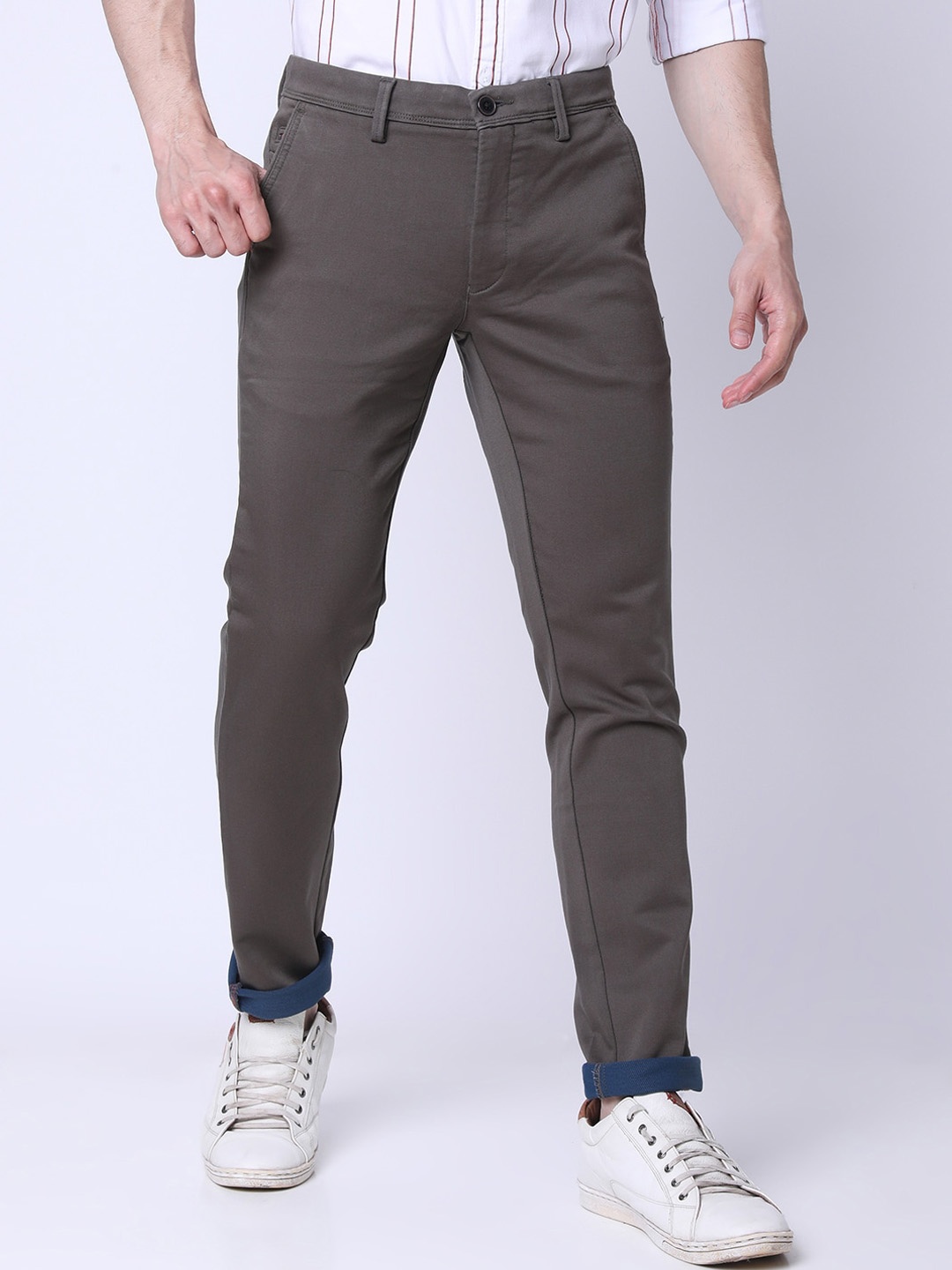 

J Hampstead Men Slim Fit Cotton Chinos Trousers, Grey