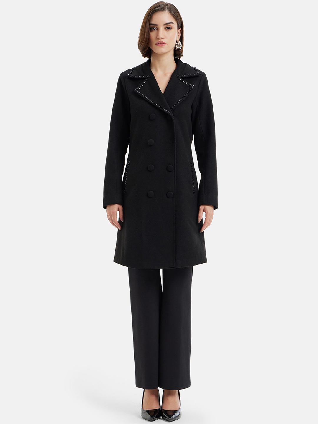 

Kazo Double-Breasted Notched Lapel-Collar Overcoat, Black