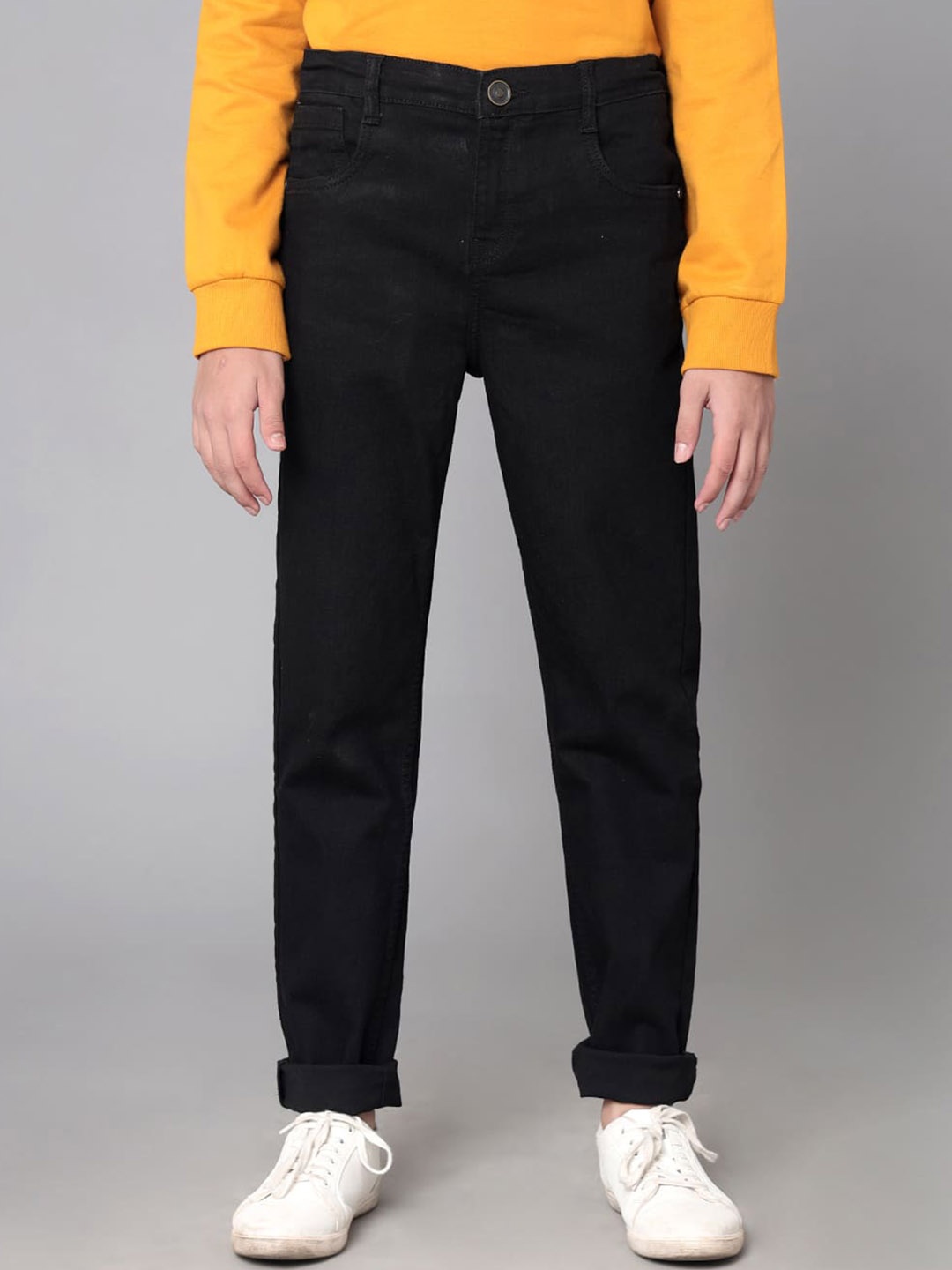 

UNDER FOURTEEN ONLY Boys Mid-Rise Slim Fit Clean Look Cotton Jeans, Black
