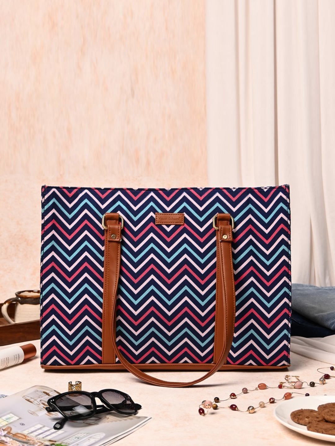 

Visual Echoes Geometric Printed Oversized Shopper Tote Bag, White