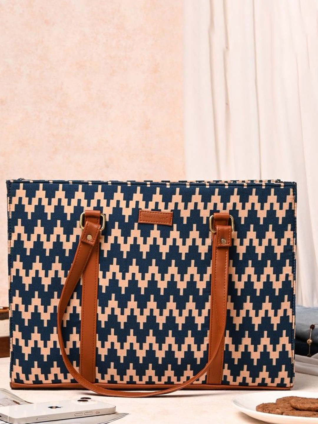 

Visual Echoes Geometric Printed Oversized Shopper Tote Bag, Navy blue